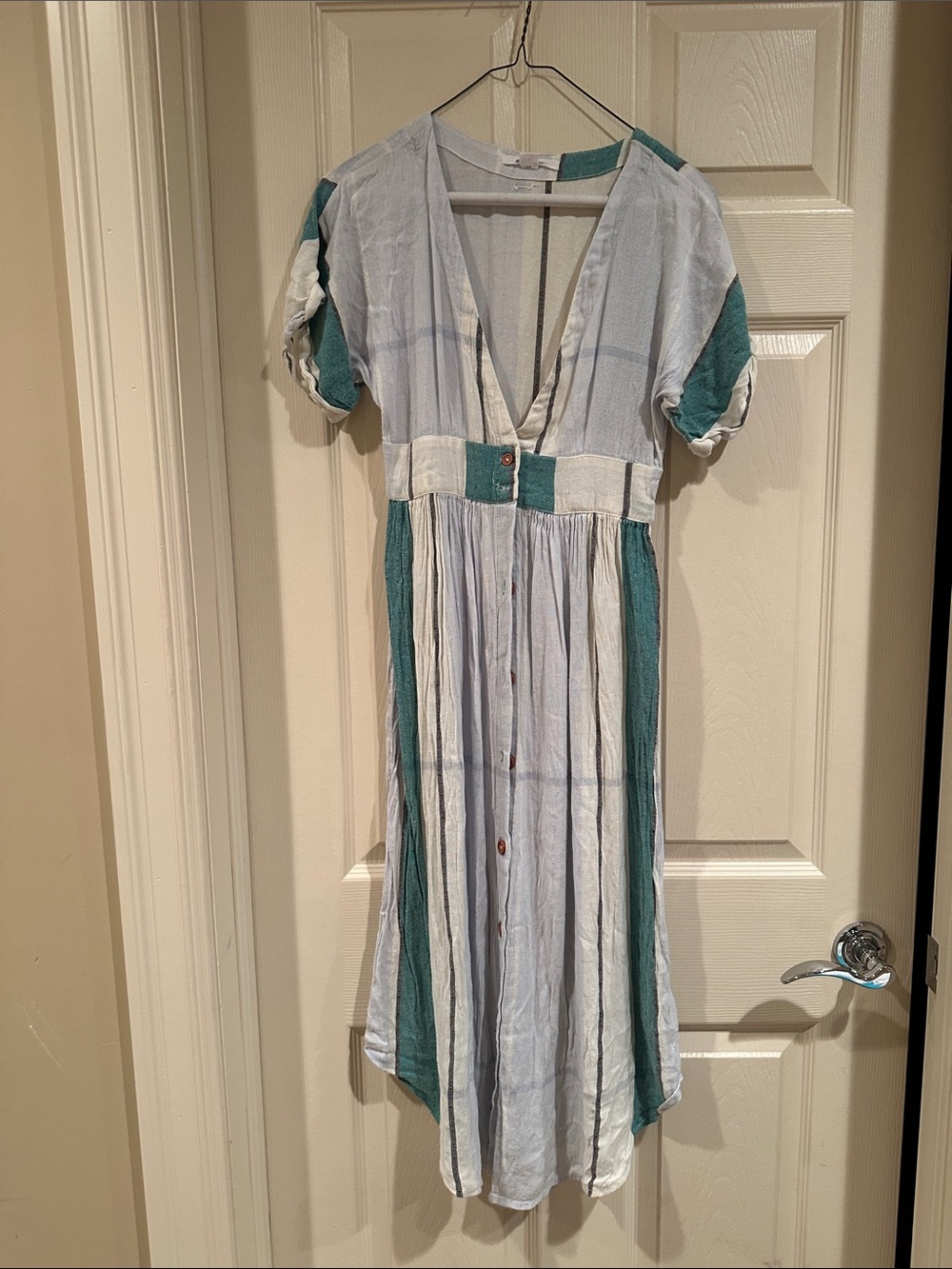 O'Neill Light Blue and Teal Button-Front Midi Dress